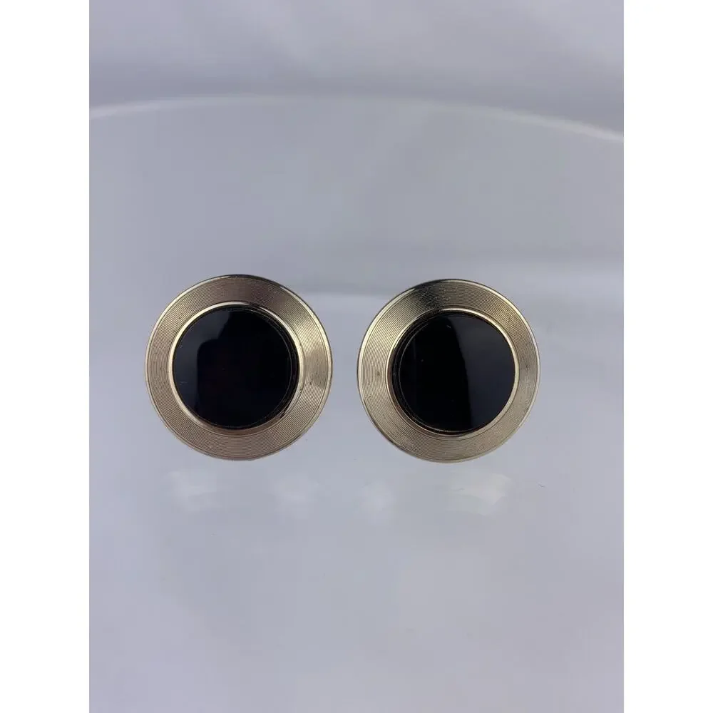 Black Onyx Gold Vermeil Sterling Silver Cufflinks Modern Large Plated Vintage